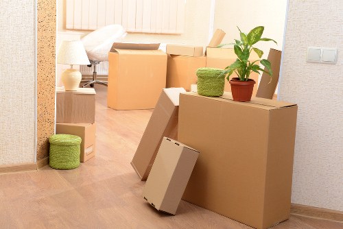 Moving preparation with packed boxes ready for collection in Sydenham